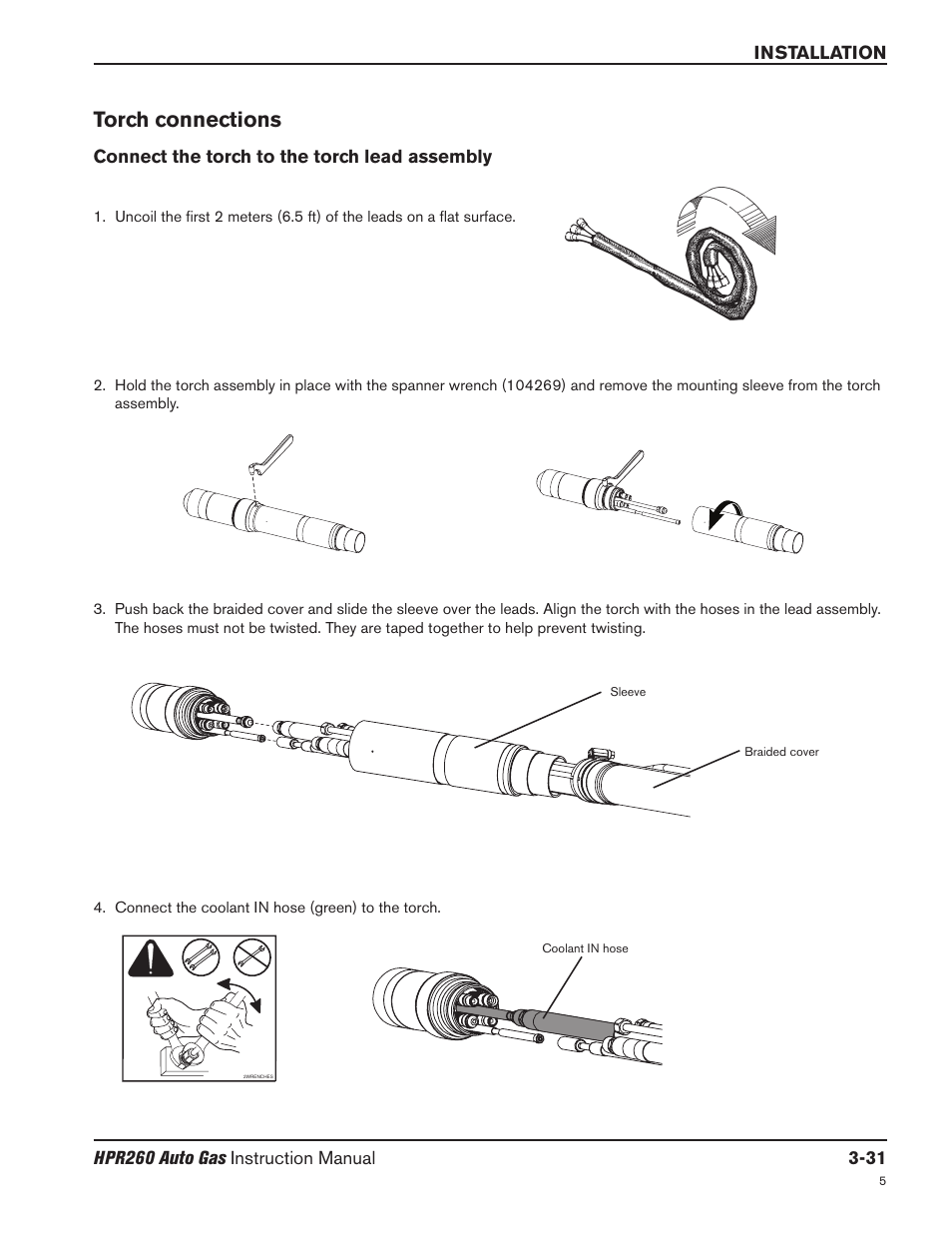 Torch connections -31, Connect the torch to the torch lead assembly -31, Torch connections | Hypertherm HPR260 Manual Gas Preventive Maintenance Program Rev.5 User Manual | Page 80 / 317