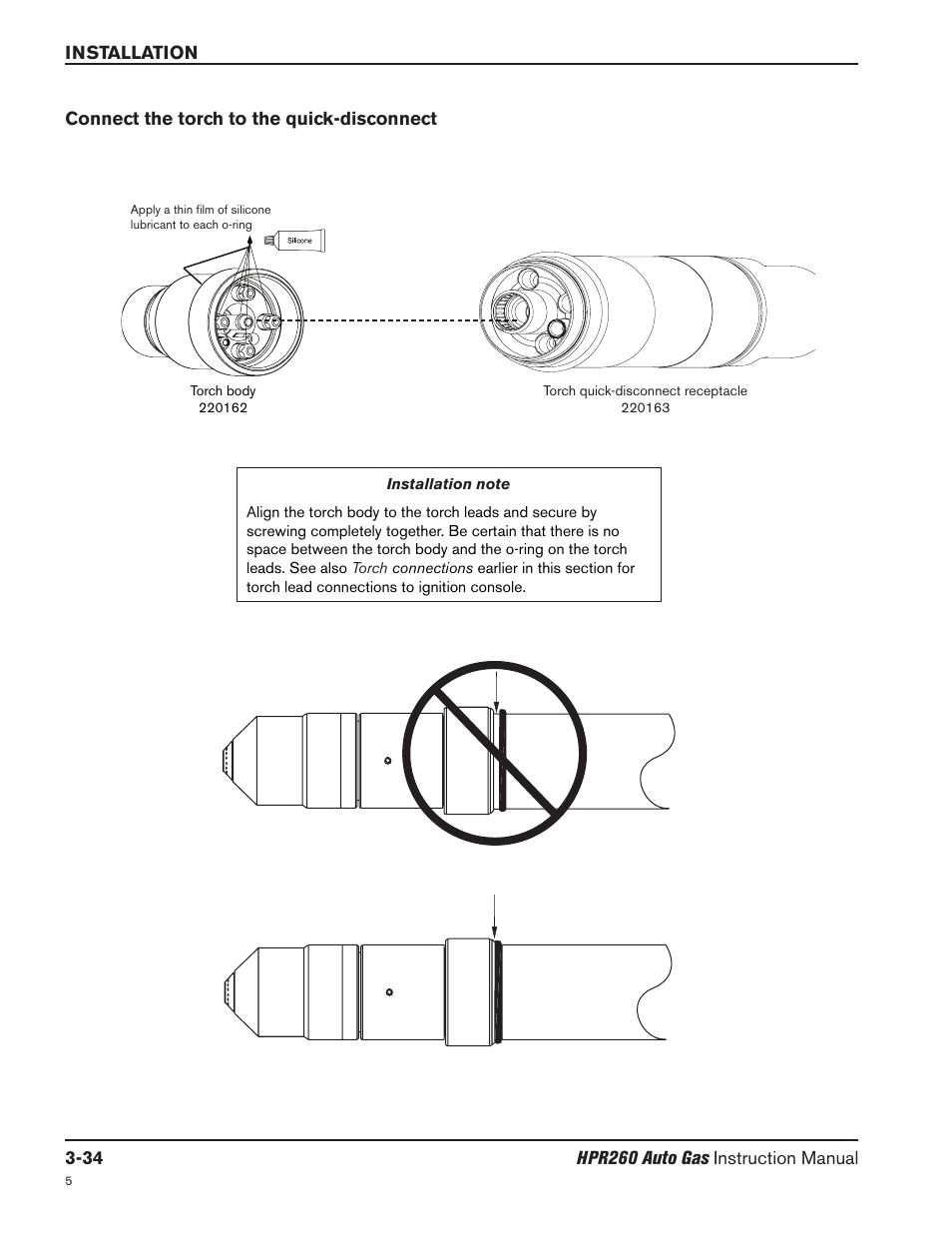 Connect the torch to the quick-disconnect -34 | Hypertherm HPR260 Manual Gas Preventive Maintenance Program Rev.5 User Manual | Page 83 / 317