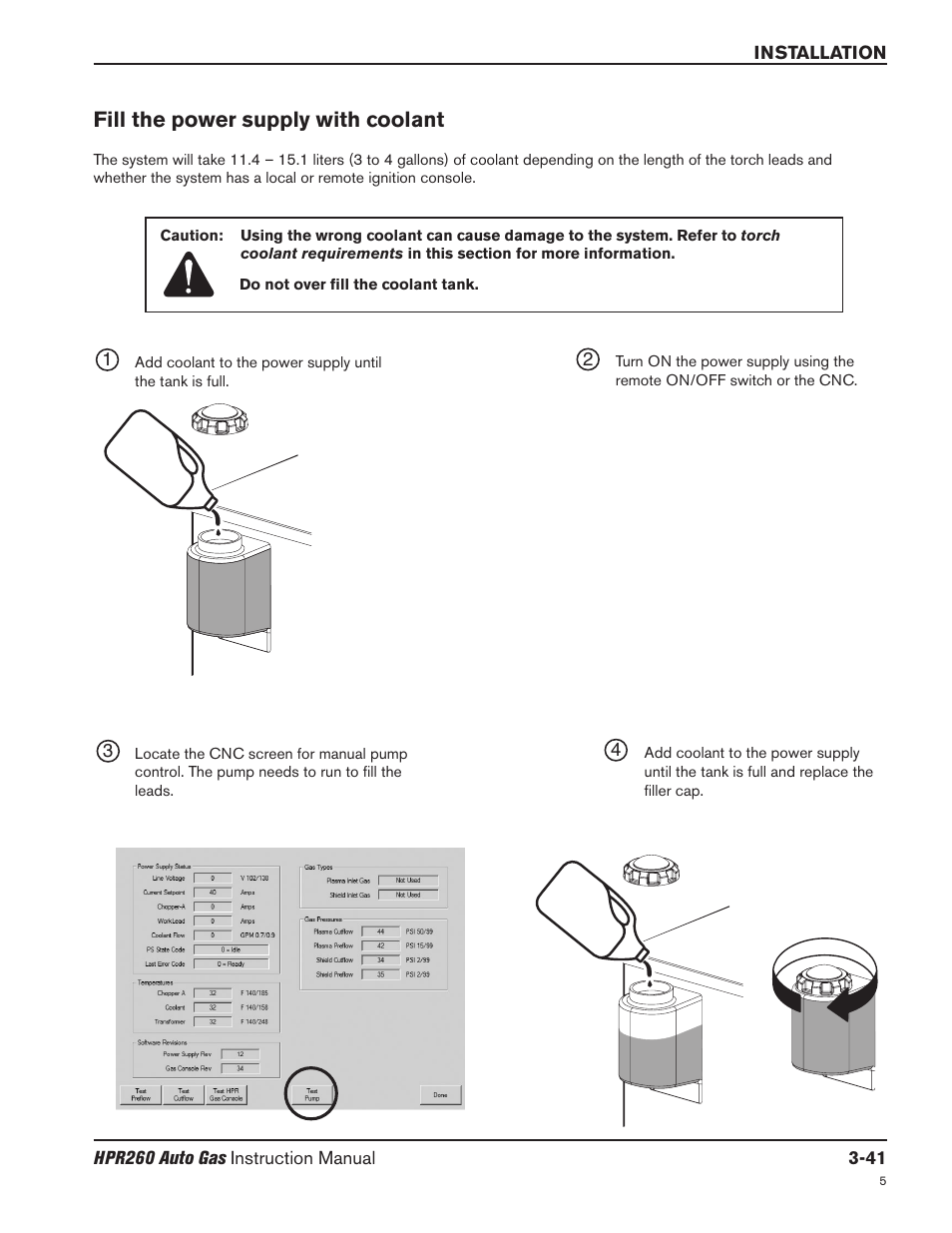 Fill the power supply with coolant -41, Fill the power supply with coolant | Hypertherm HPR260 Manual Gas Preventive Maintenance Program Rev.5 User Manual | Page 90 / 317