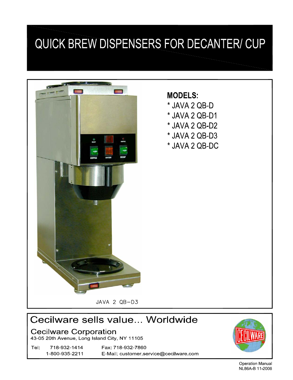 Cecilware JAVA 2-QB-D User Manual | 15 pages