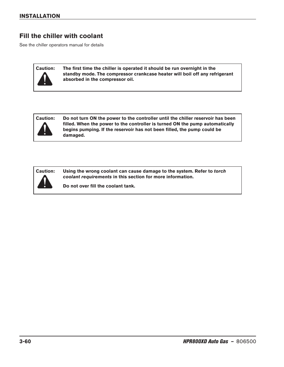 Fill the chiller with coolant, Fill the chiller with coolant -60 | Hypertherm HPR800XD Auto Gas Rev.2 User Manual | Page 100 / 368