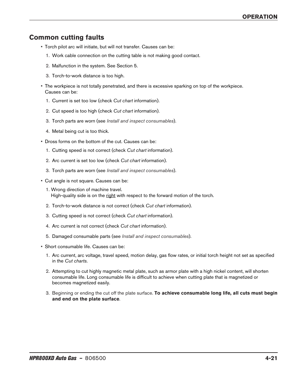 Common cutting faults, Common cutting faults -21 | Hypertherm HPR800XD Auto Gas Rev.2 User Manual | Page 127 / 368