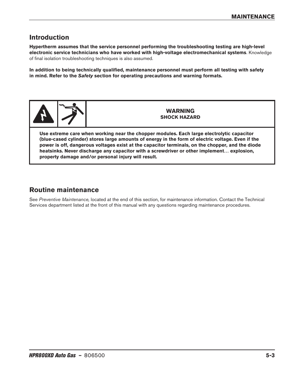 Introduction, Routine maintenance, Introduction -3 routine maintenance -3 | Hypertherm HPR800XD Auto Gas Rev.2 User Manual | Page 217 / 368