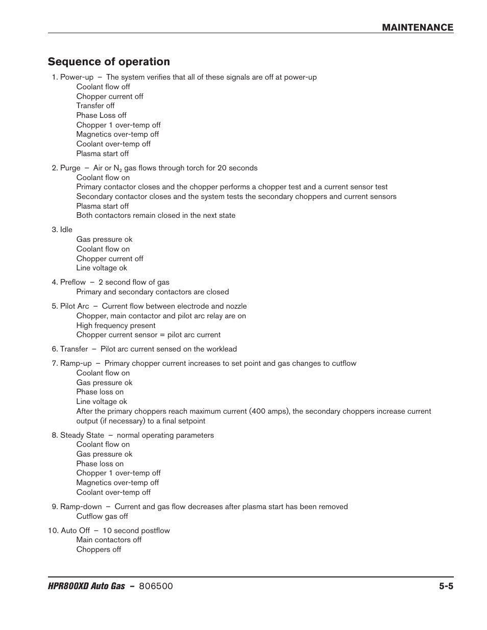 Sequence of operation, Sequence of operation -5 | Hypertherm HPR800XD Auto Gas Rev.2 User Manual | Page 219 / 368