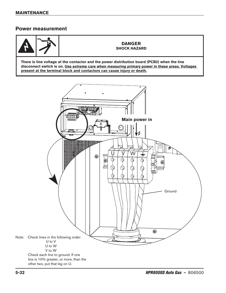 Power measurement, Power measurement -32, Uv w | Hypertherm HPR800XD Auto Gas Rev.2 User Manual | Page 246 / 368