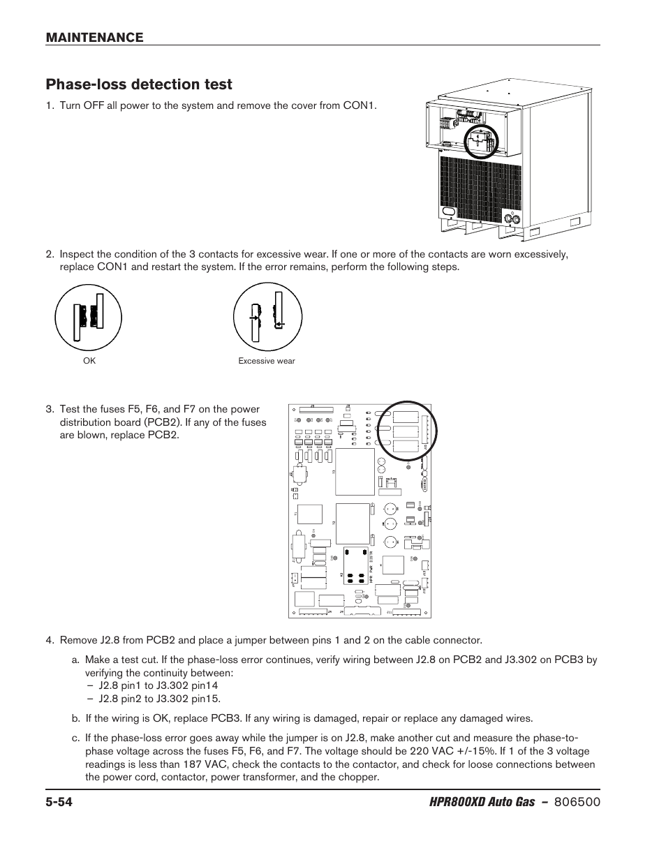 Phase-loss detection test, Phase-loss detection test -54 | Hypertherm HPR800XD Auto Gas Rev.2 User Manual | Page 268 / 368