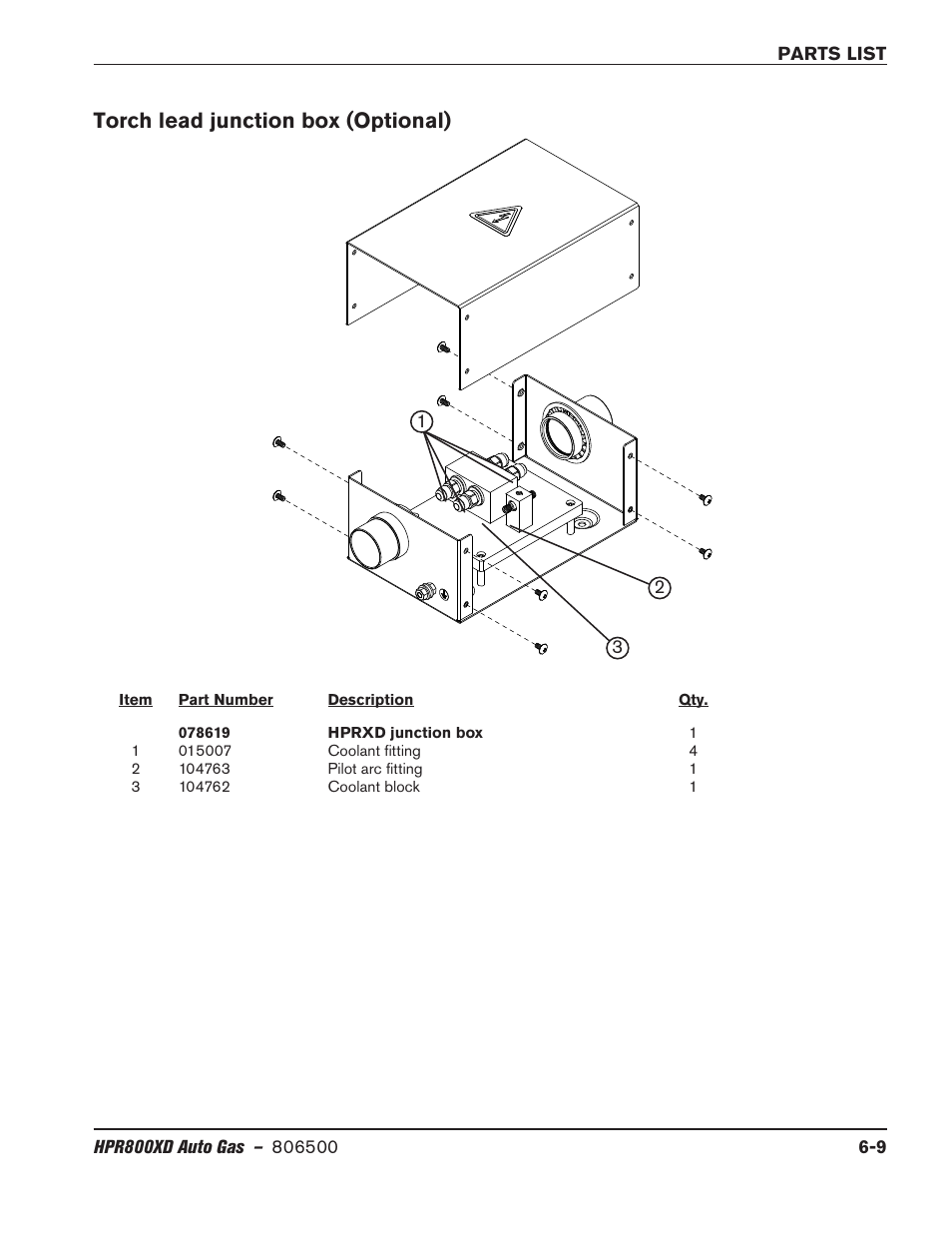 Torch lead junction box (optional), Torch lead junction box (optional) -9 | Hypertherm HPR800XD Auto Gas Rev.2 User Manual | Page 279 / 368