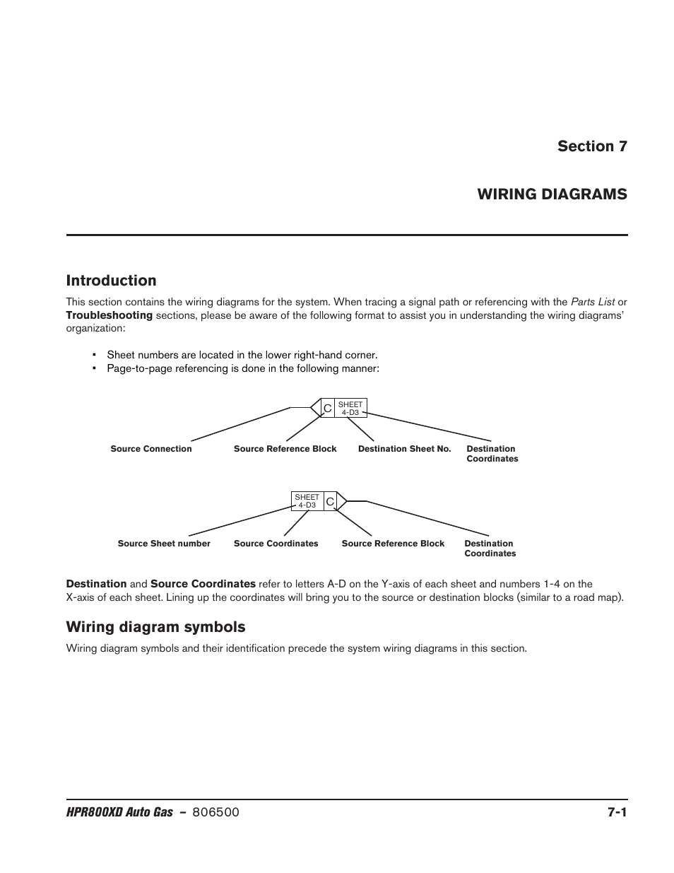 Section 7 - wiring diagrams, Introduction, Wiring diagram symbols | Section 7 | Hypertherm HPR800XD Auto Gas Rev.2 User Manual | Page 297 / 368