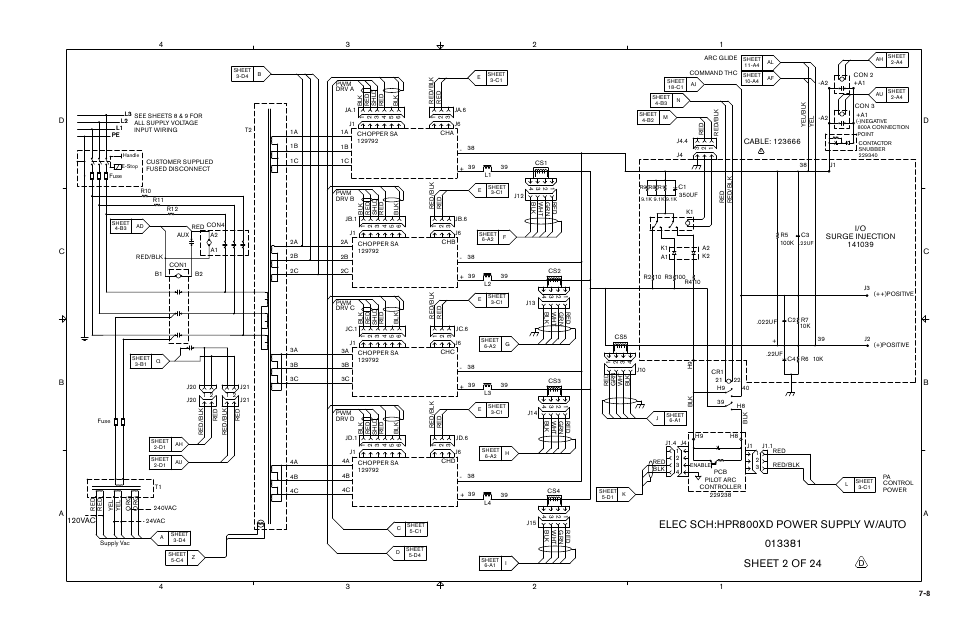 Elec sch:hpr800xd power supply w/auto | Hypertherm HPR800XD Auto Gas Rev.2 User Manual | Page 304 / 368