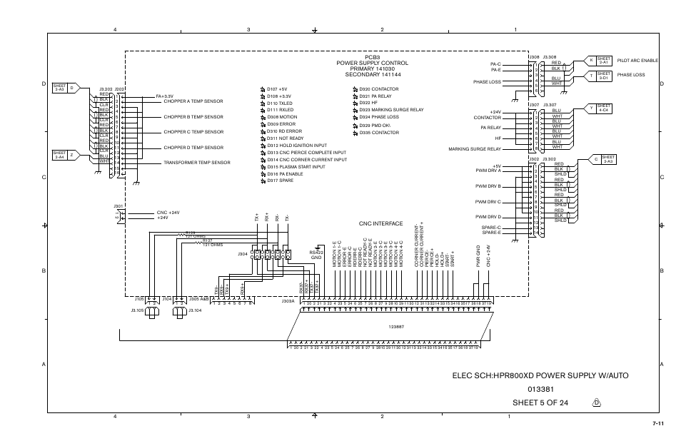 Elec sch:hpr800xd power supply w/auto | Hypertherm HPR800XD Auto Gas Rev.2 User Manual | Page 307 / 368