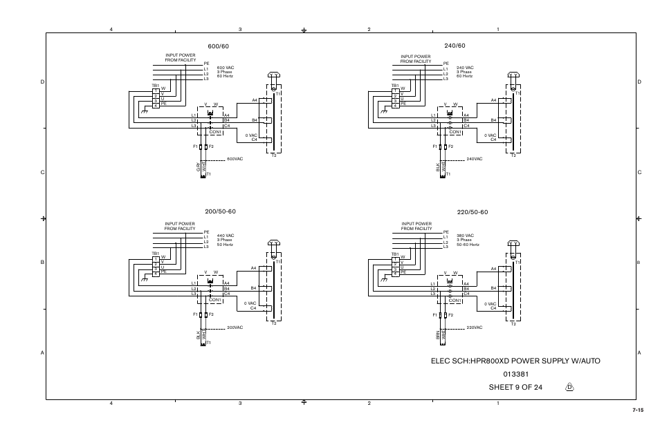 Elec sch:hpr800xd power supply w/auto | Hypertherm HPR800XD Auto Gas Rev.2 User Manual | Page 311 / 368