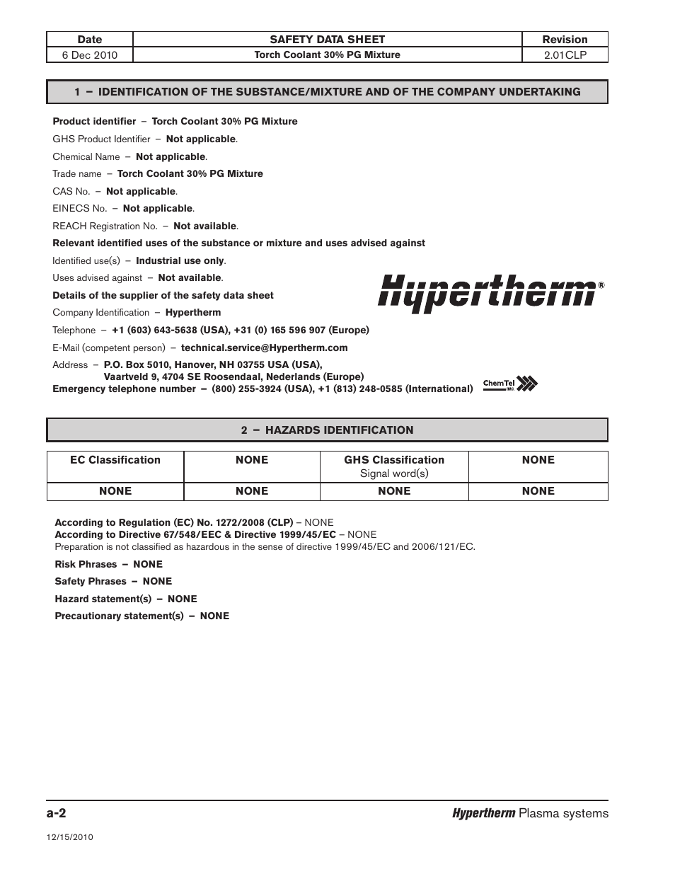 2 – hazards identification | Hypertherm HPR800XD Auto Gas Rev.2 User Manual | Page 328 / 368