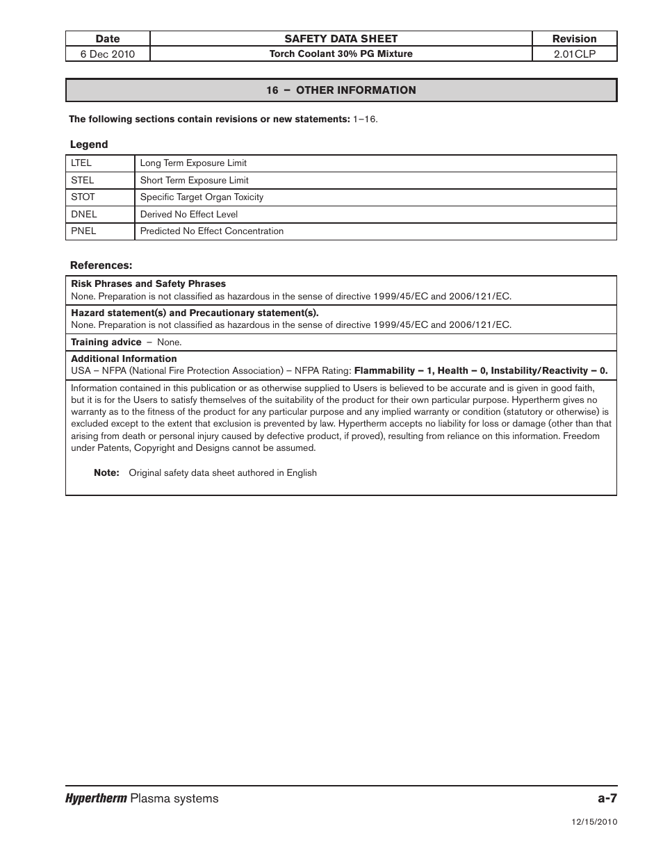 16 – other information, Hypertherm plasma systems | Hypertherm HPR800XD Auto Gas Rev.2 User Manual | Page 333 / 368