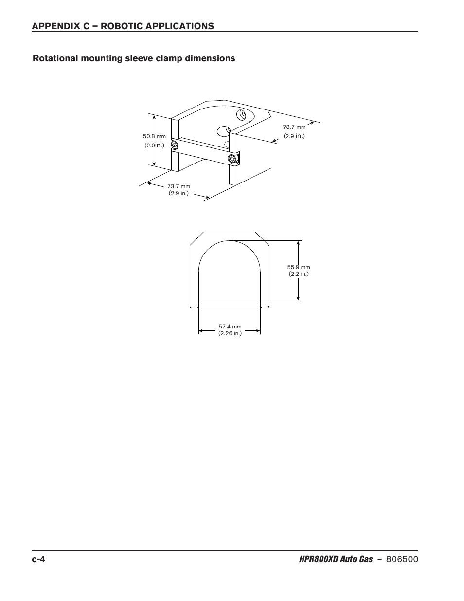 Rotational mounting sleeve clamp dimensions | Hypertherm HPR800XD Auto Gas Rev.2 User Manual | Page 366 / 368