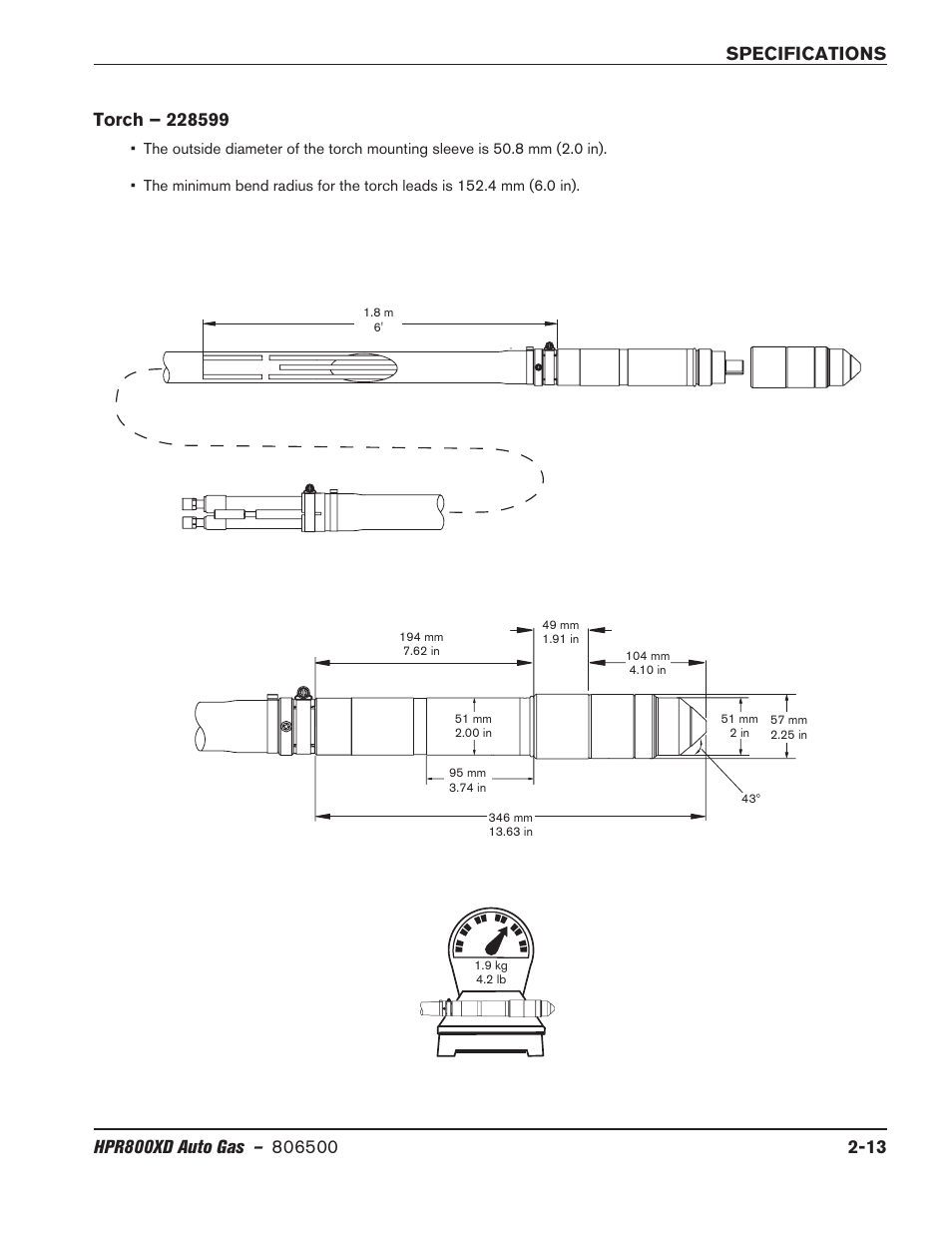 Torch – 228599, Torch – 228599 -13 | Hypertherm HPR800XD Auto Gas Rev.2 User Manual | Page 37 / 368