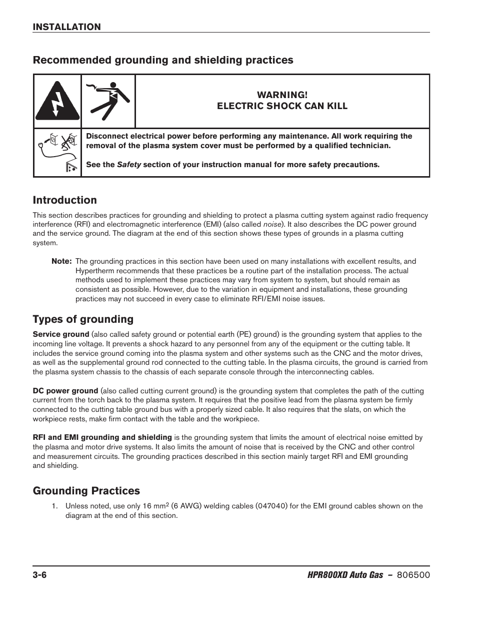 Recommended grounding and shielding practices, Introduction, Types of grounding | Grounding practices, Types of grounding -6 grounding practices -6 | Hypertherm HPR800XD Auto Gas Rev.2 User Manual | Page 46 / 368