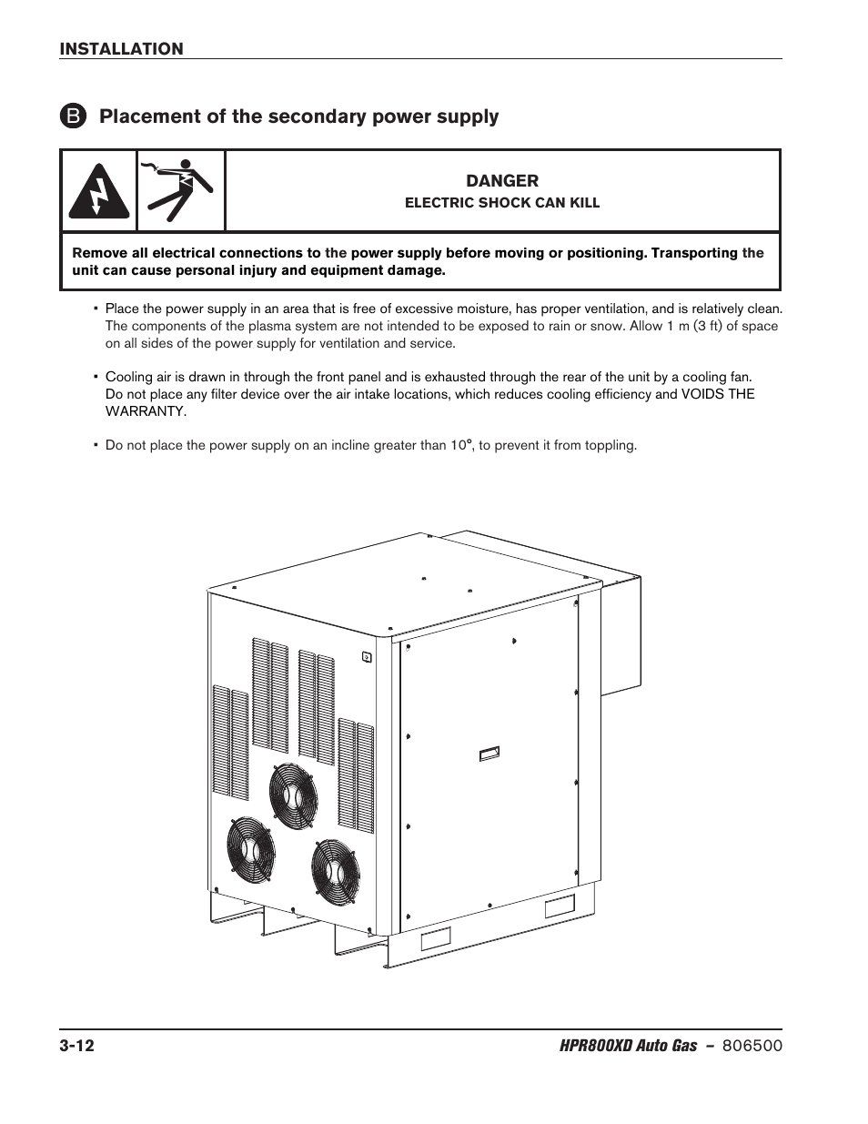 Placement of the secondary power supply, Placement of the secondary power supply -12 | Hypertherm HPR800XD Auto Gas Rev.2 User Manual | Page 52 / 368