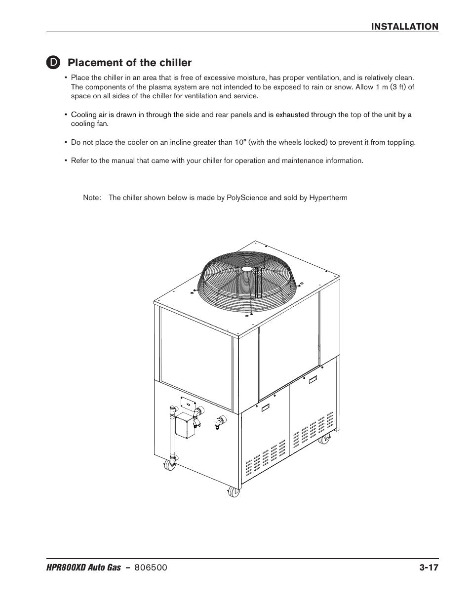 Placement of the chiller, Placement of the chiller -17 | Hypertherm HPR800XD Auto Gas Rev.2 User Manual | Page 57 / 368