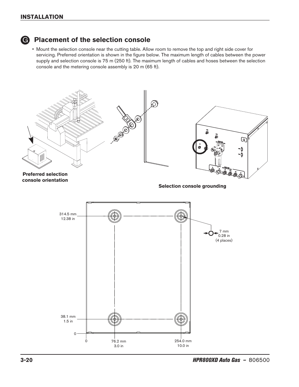 Placement of the selection console, Placement of the selection console -20 | Hypertherm HPR800XD Auto Gas Rev.2 User Manual | Page 60 / 368