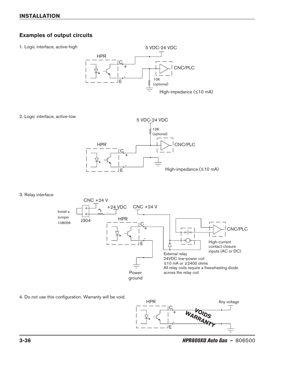 Examples of output circuits, Examples of output circuits -36 | Hypertherm HPR800XD Auto Gas Rev.2 User Manual | Page 76 / 368