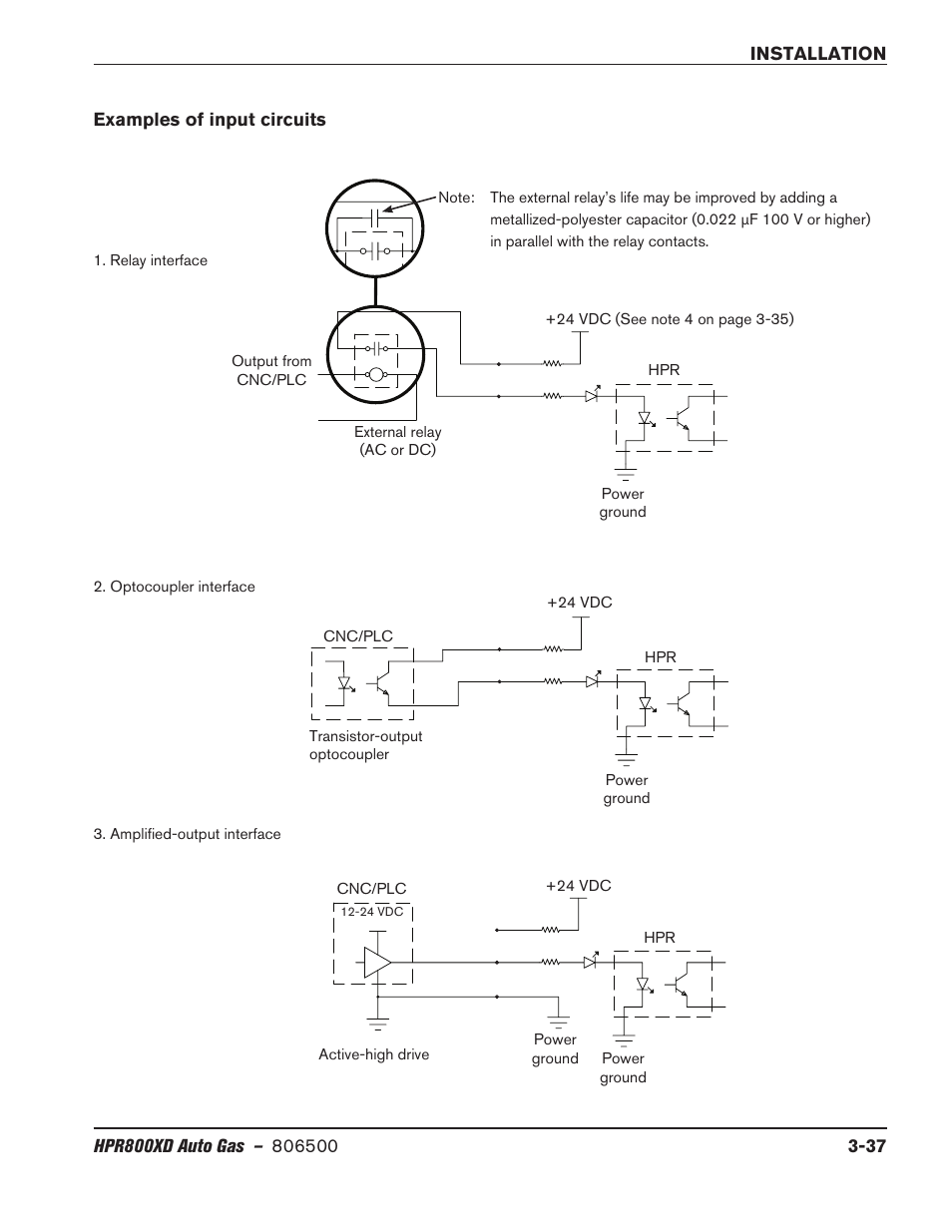 Examples of input circuits, Examples of input circuits -37 | Hypertherm HPR800XD Auto Gas Rev.2 User Manual | Page 77 / 368