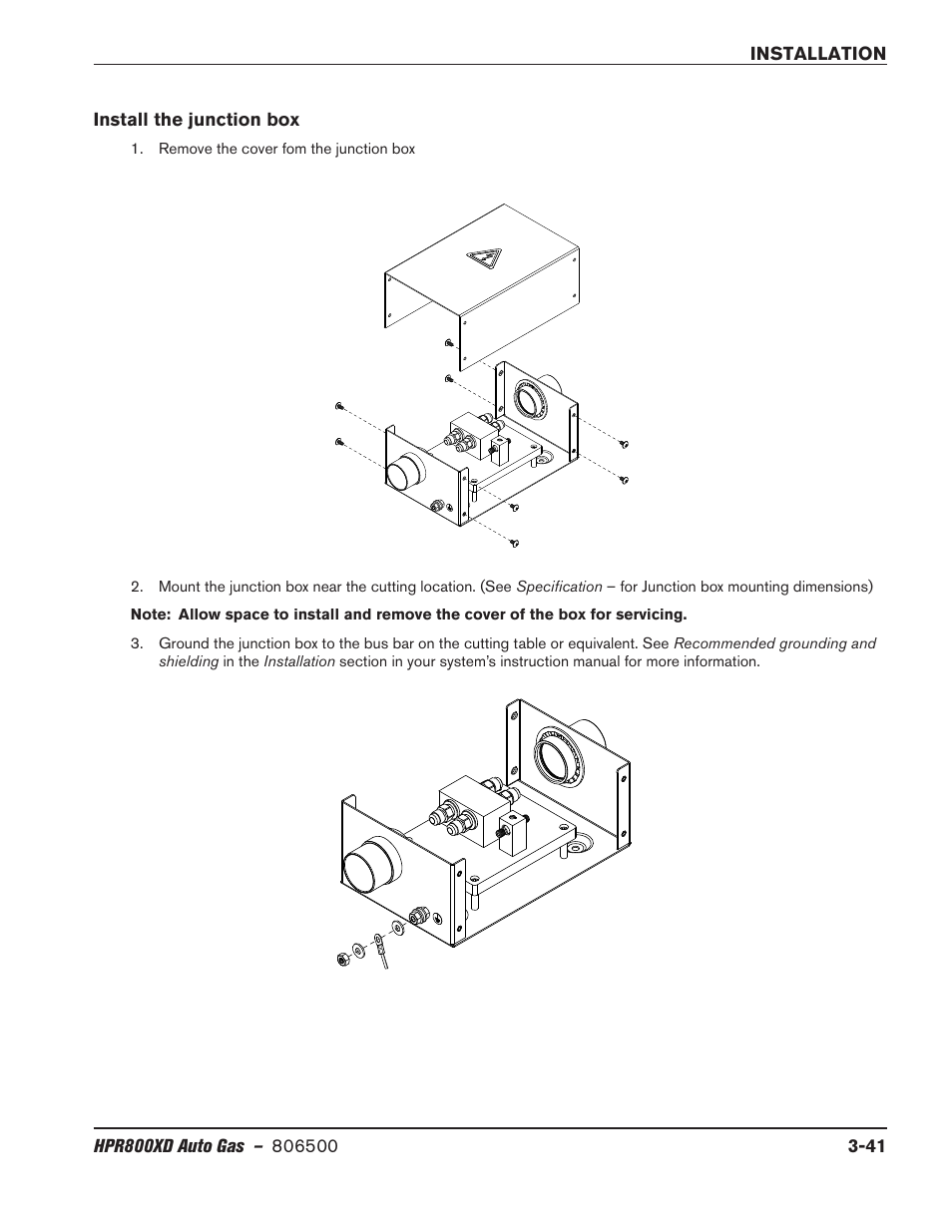 Install the junction box, Install the junction box -41 | Hypertherm HPR800XD Auto Gas Rev.2 User Manual | Page 81 / 368