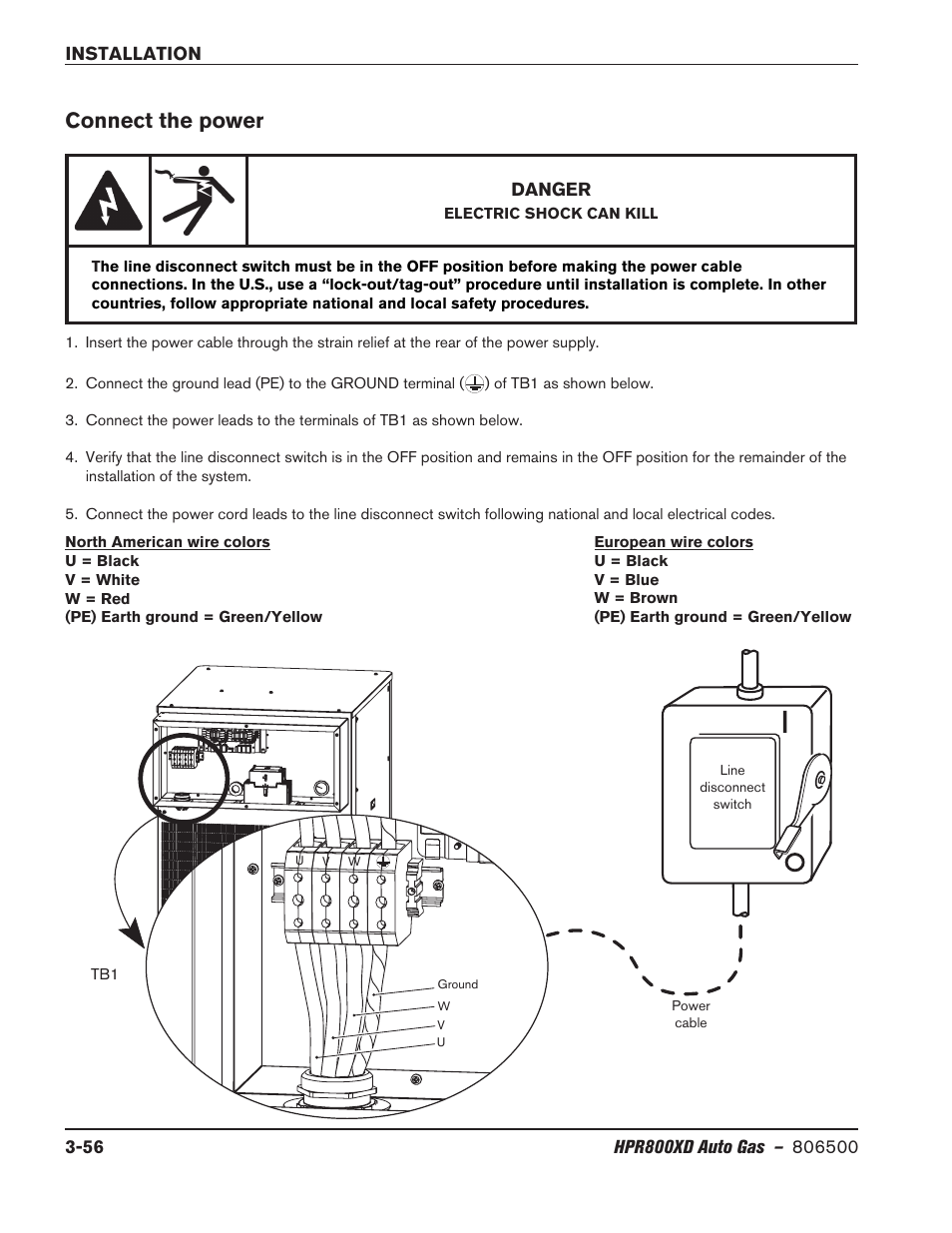 Connect the power, Connect the power -56 | Hypertherm HPR800XD Auto Gas Rev.2 User Manual | Page 96 / 368