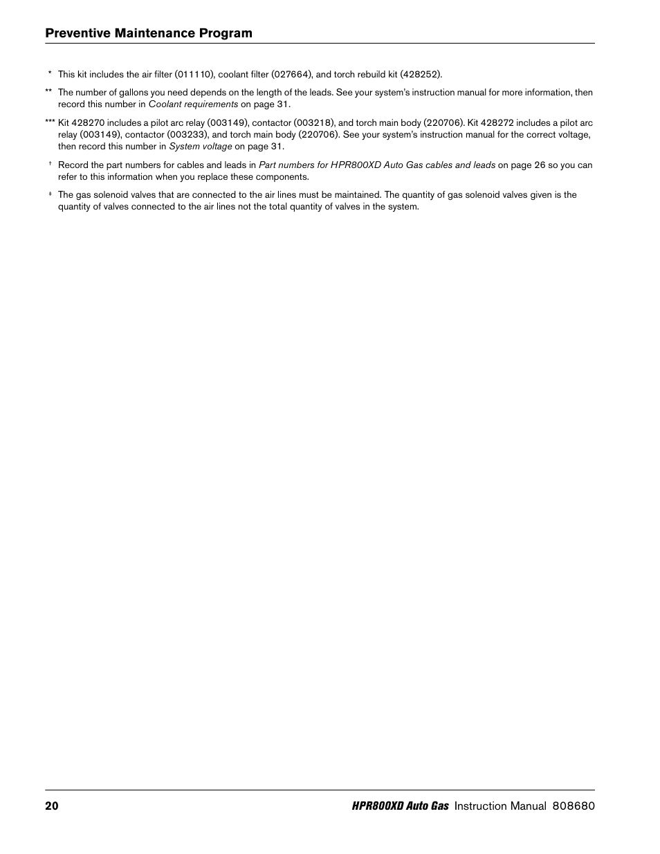 Preventive maintenance program | Hypertherm HPR800XD Auto Gas Preventive Maintenance Program Rev.1 User Manual | Page 20 / 33