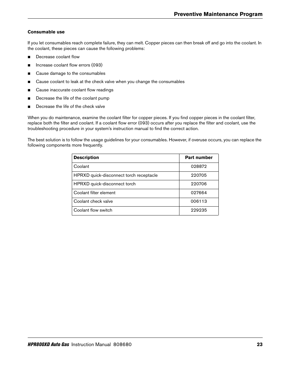 Consumable use | Hypertherm HPR800XD Auto Gas Preventive Maintenance Program Rev.1 User Manual | Page 23 / 33