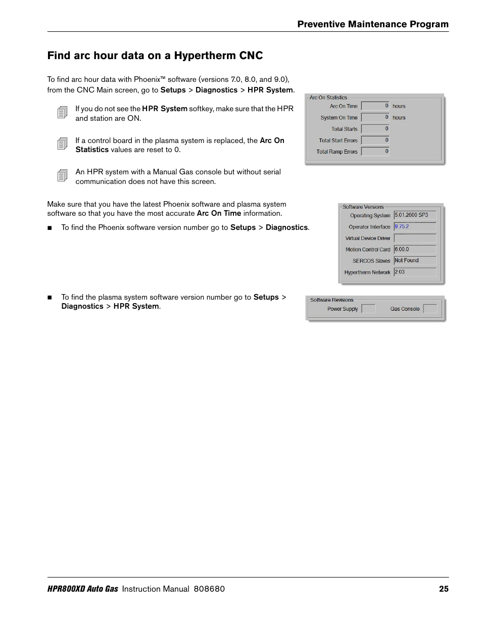 Find arc hour data on a hypertherm cnc, Find arc hour data on a | Hypertherm HPR800XD Auto Gas Preventive Maintenance Program Rev.1 User Manual | Page 25 / 33