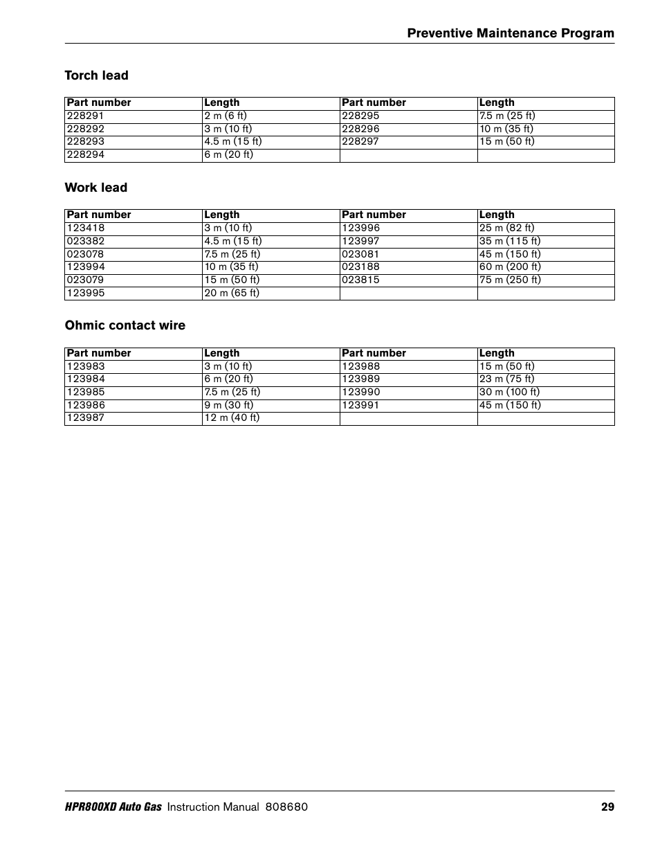 Torch lead, Work lead, Ohmic contact wire | Hypertherm HPR800XD Auto Gas Preventive Maintenance Program Rev.1 User Manual | Page 29 / 33