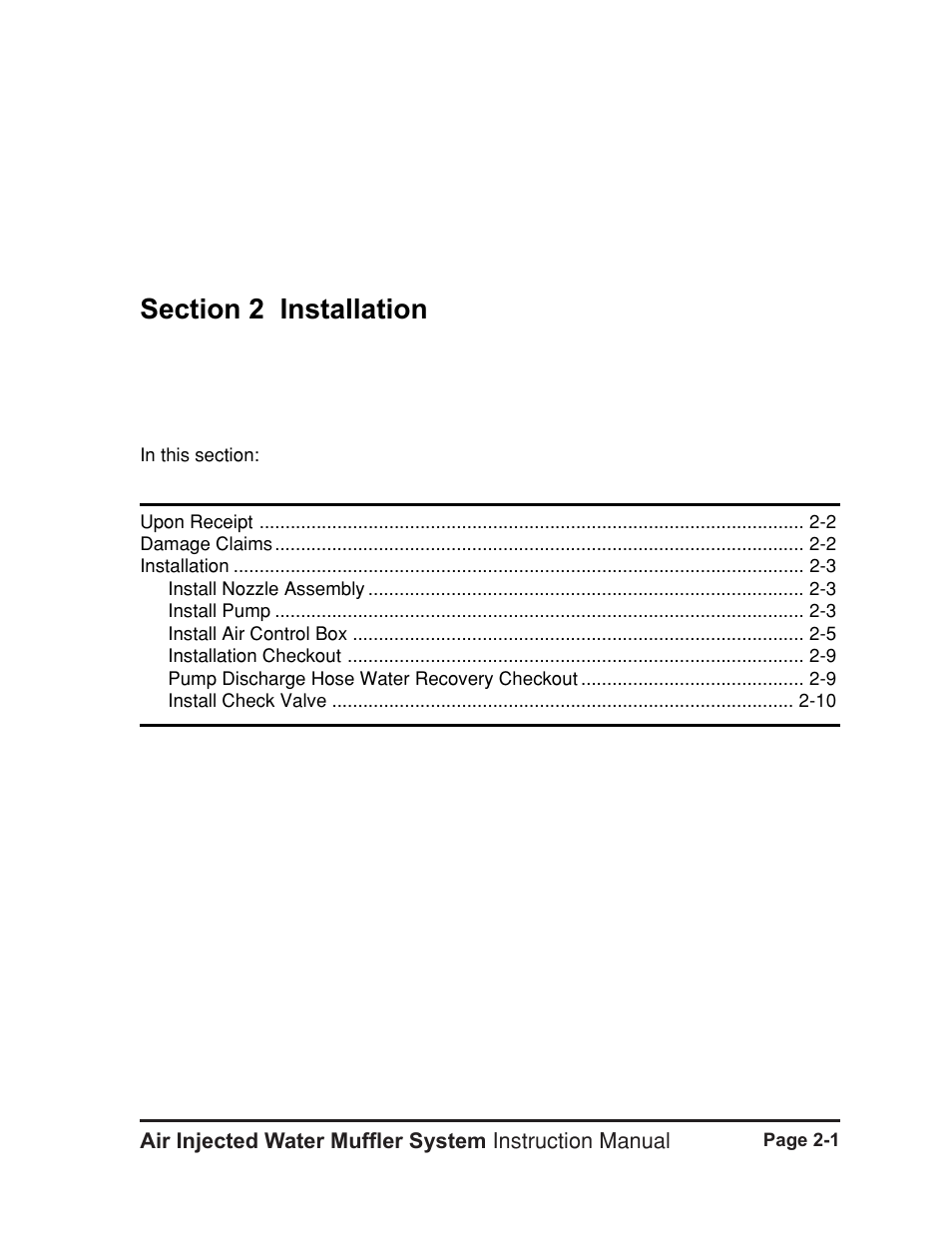 Section 2 - installation, Section 2 installation -1, Installation | Hypertherm HT400 Air Injected Water Muffler System User Manual | Page 12 / 40