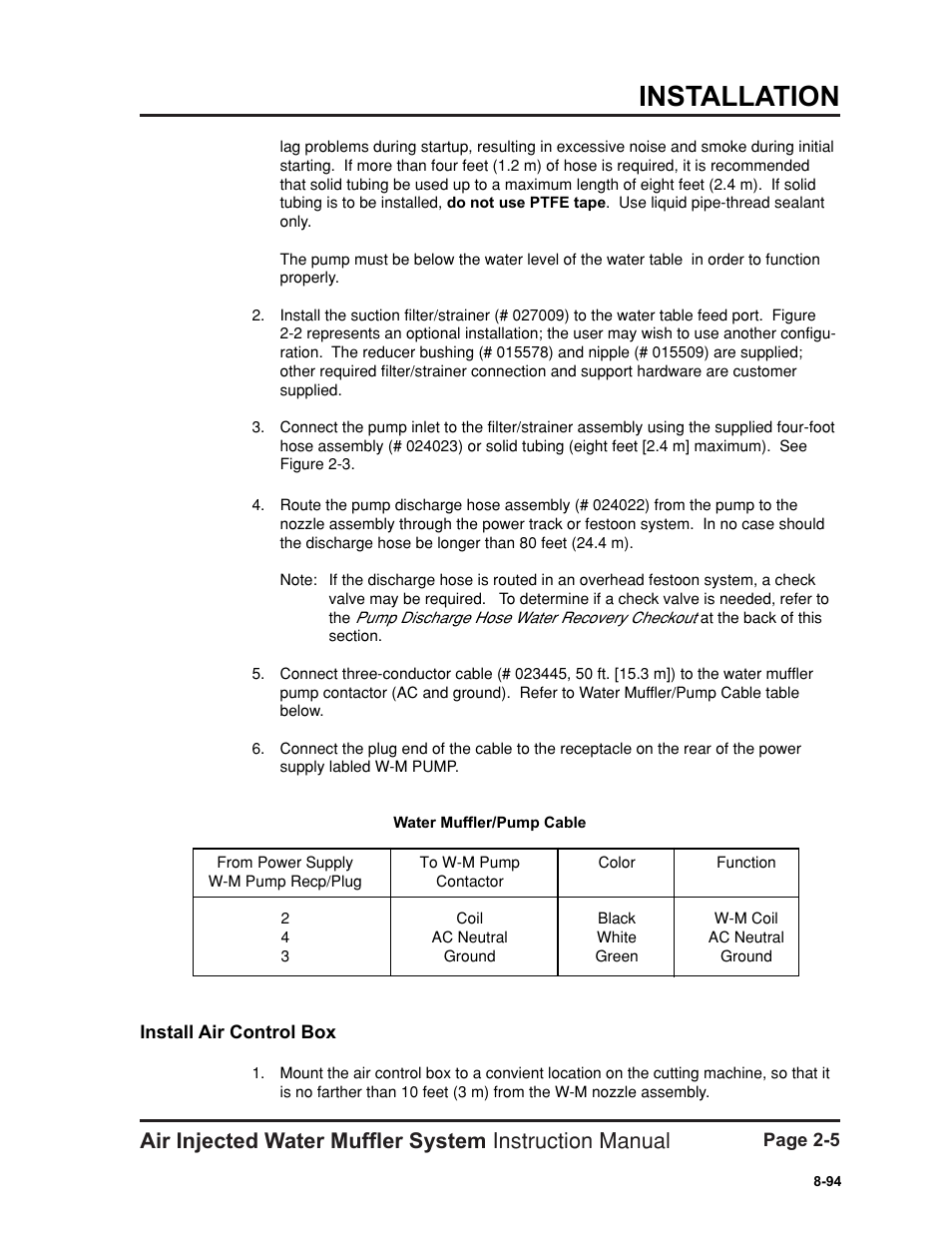 Install air control box -5, Installation | Hypertherm HT400 Air Injected Water Muffler System User Manual | Page 16 / 40