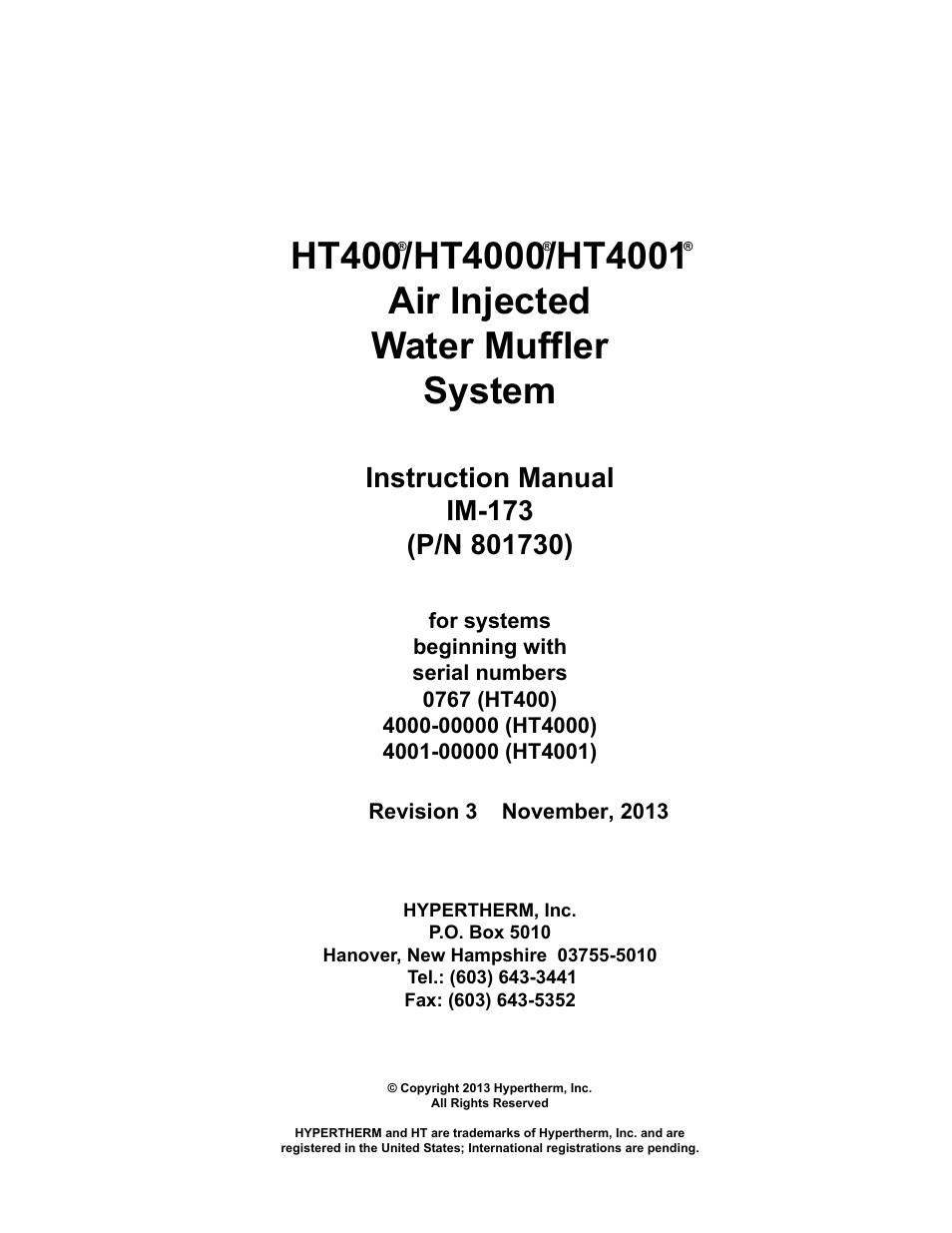 Hypertherm HT400 Air Injected Water Muffler System User Manual | Page 2 / 40