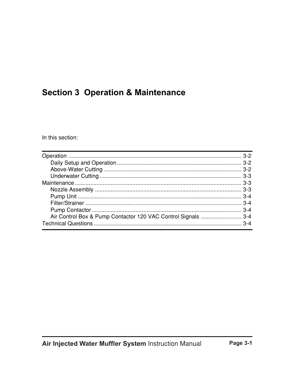 Section 3 - operation & maintenance, Section 3 operation & maintenance -1, Operation & maintenance | Hypertherm HT400 Air Injected Water Muffler System User Manual | Page 22 / 40