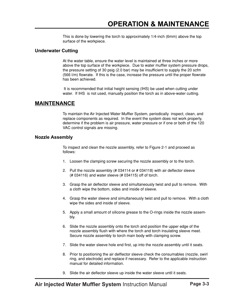 Underwater cutting -3, Maintenance -3, Nozzle assembly -3 | Operation & maintenance, Maintenance | Hypertherm HT400 Air Injected Water Muffler System User Manual | Page 24 / 40