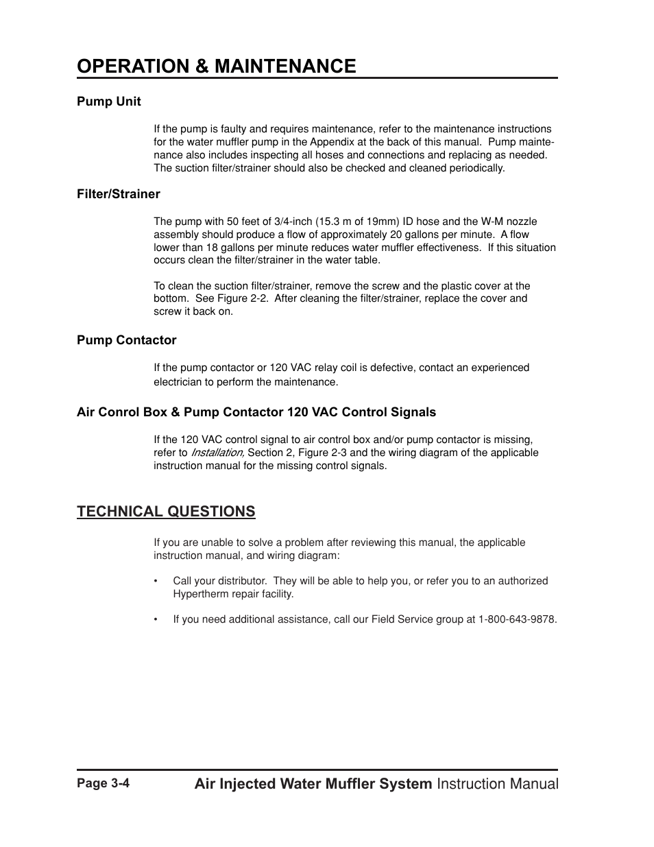 Technical questions -4, Operation & maintenance, Technical questions | Hypertherm HT400 Air Injected Water Muffler System User Manual | Page 25 / 40