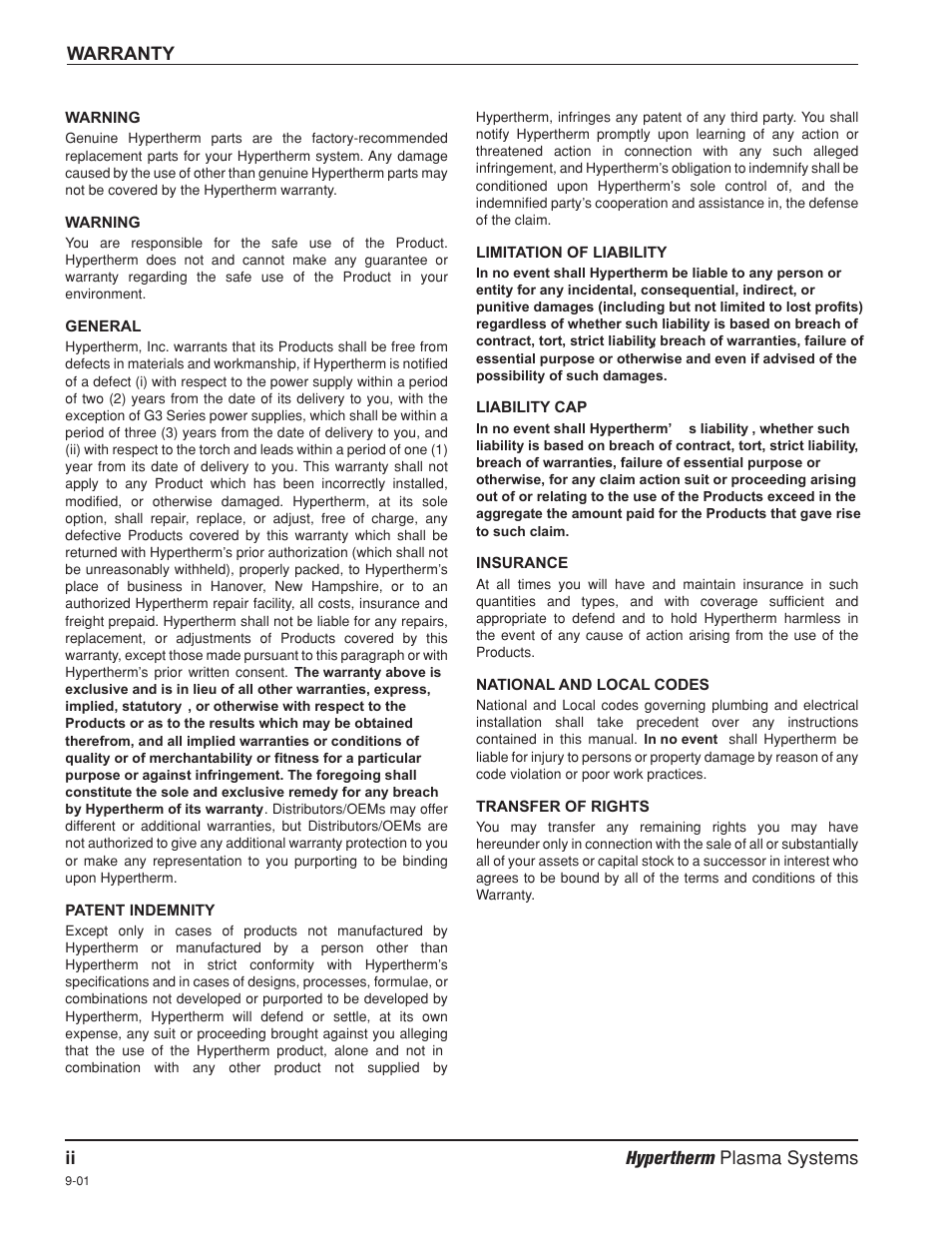 Warranty ii hypertherm plasma systems | Hypertherm HT400 Air Injected Water Muffler System User Manual | Page 5 / 40