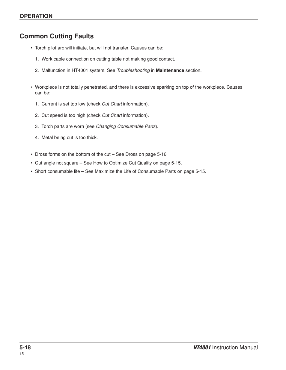 Common cutting faults -18, Common cutting faults | Hypertherm HT4001 Plasma Arc Cutting System User Manual | Page 109 / 259