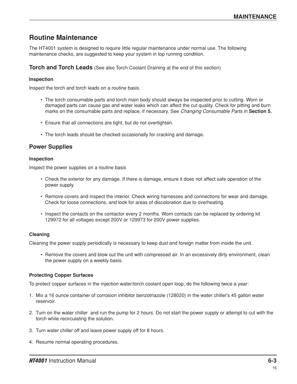 Routine maintenance -3, Torch and torch leads -3, Power supplies -3 | Torch and torch leads -3 power supplies -3, Routine maintenance | Hypertherm HT4001 Plasma Arc Cutting System User Manual | Page 129 / 259