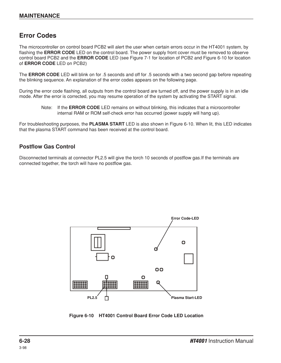 Error codes -28, Error codes | Hypertherm HT4001 Plasma Arc Cutting System User Manual | Page 154 / 259
