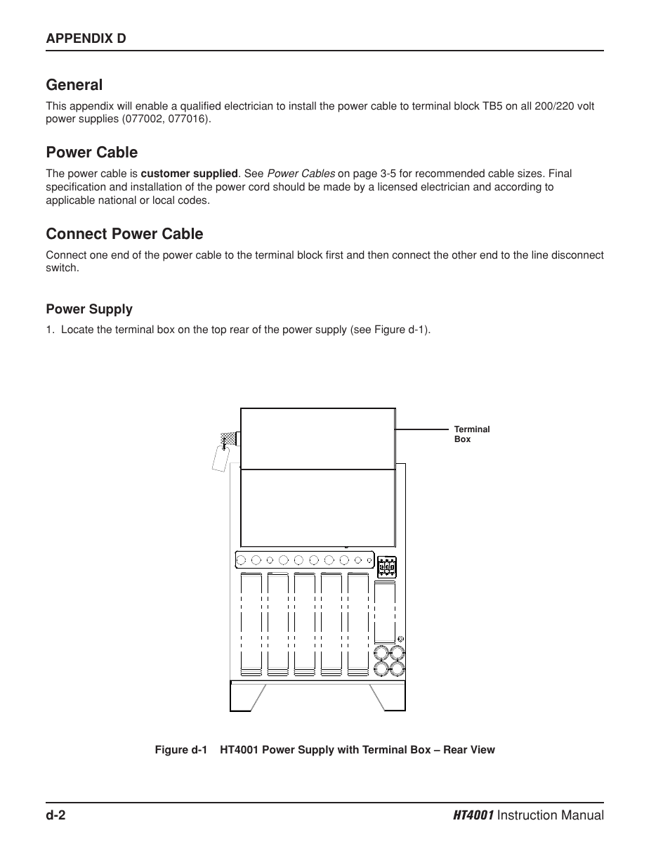 General, Power cable, Connect power cable | Hypertherm HT4001 Plasma Arc Cutting System User Manual | Page 243 / 259