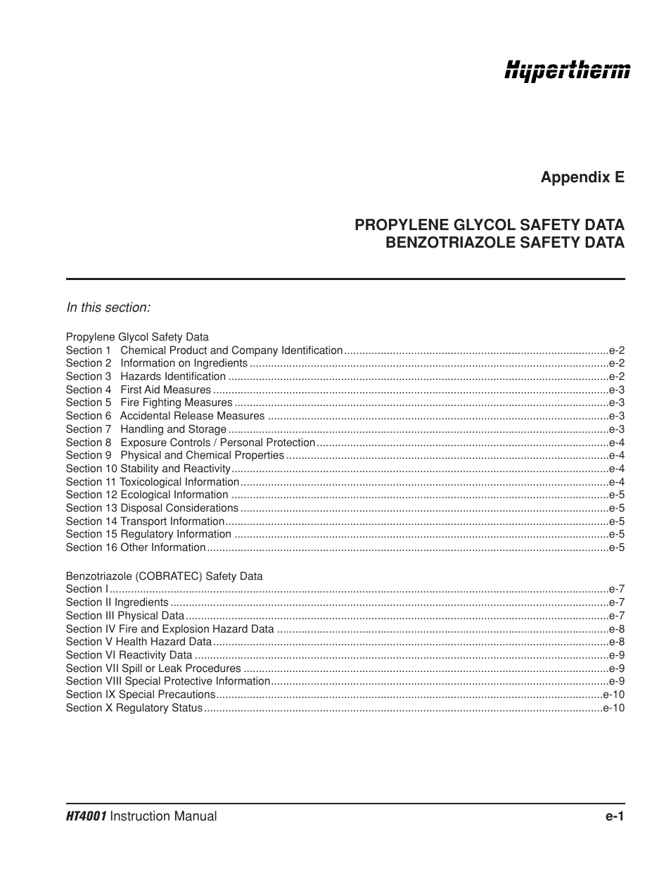Appendix e | Hypertherm HT4001 Plasma Arc Cutting System User Manual | Page 246 / 259