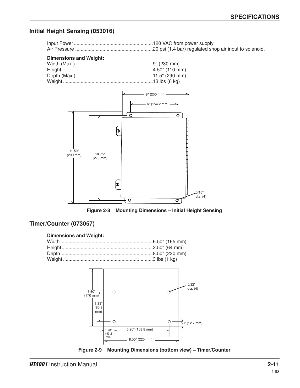 Initial height sensing -11, Timer/counter -11, Initial height sensing -11 timer/counter -11 | Specifications | Hypertherm HT4001 Plasma Arc Cutting System User Manual | Page 38 / 259