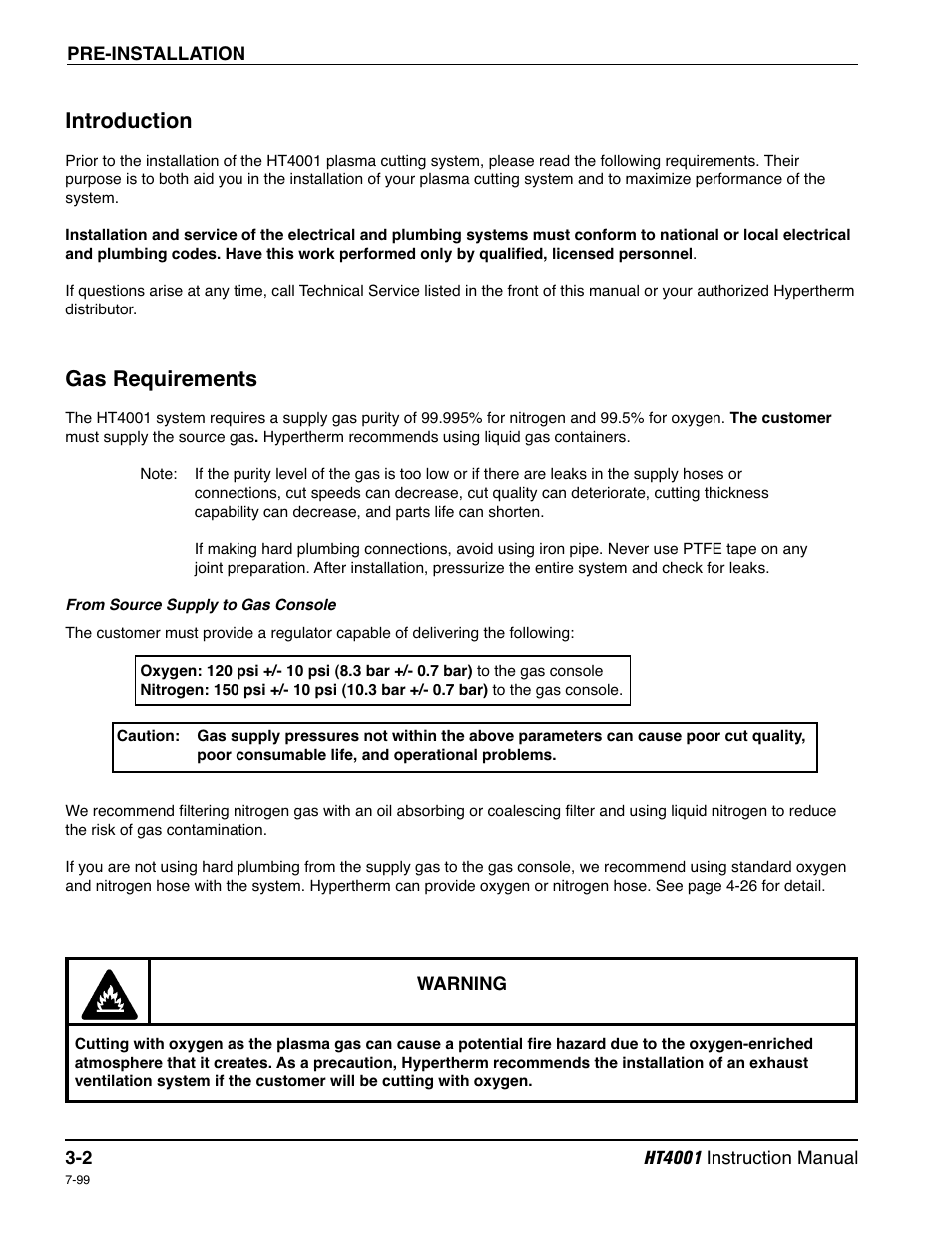 Introduction -2, Gas requirements -2, Introduction -2 gas requirements -2 | Introduction, Gas requirements | Hypertherm HT4001 Plasma Arc Cutting System User Manual | Page 42 / 259