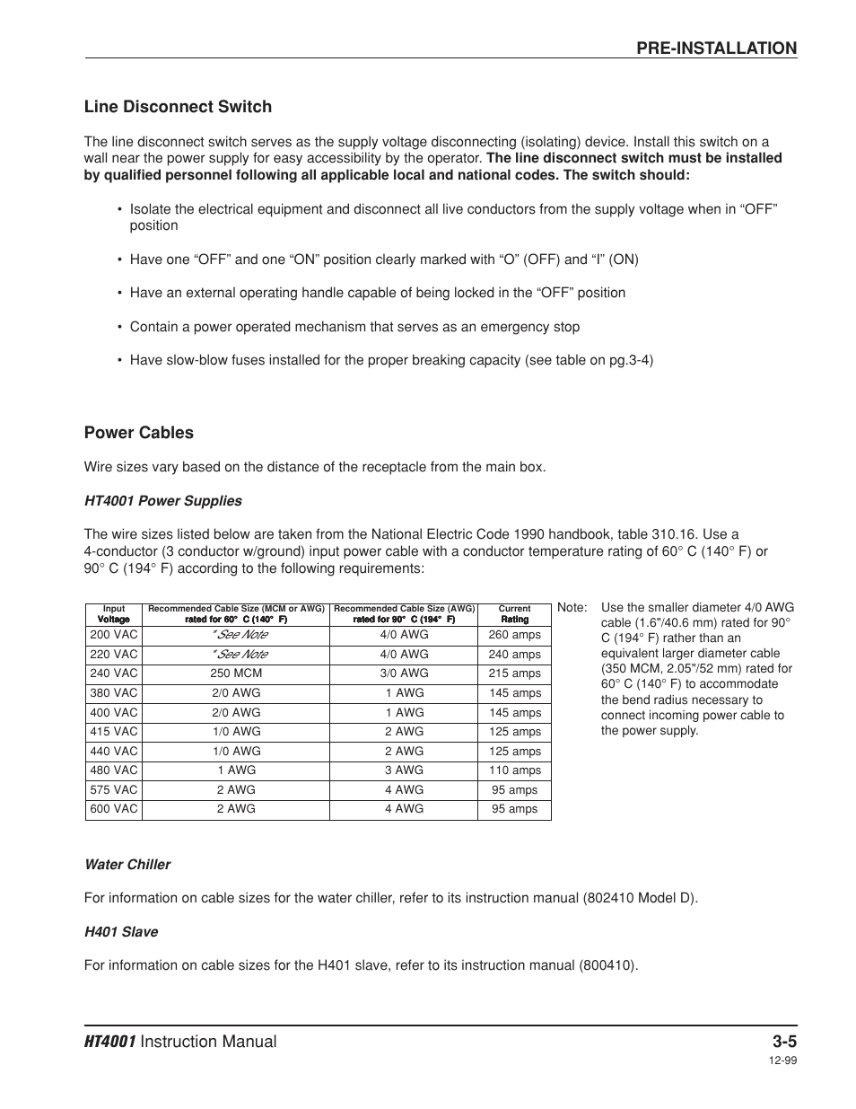 Line disconnect switch -5, Power cables -5, Line disconnect switch -5 power cables -5 | Power cables | Hypertherm HT4001 Plasma Arc Cutting System User Manual | Page 45 / 259