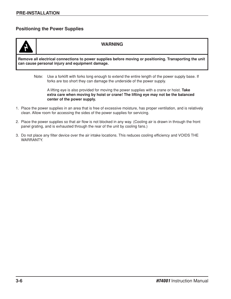 Positioning the power supplies -6 | Hypertherm HT4001 Plasma Arc Cutting System User Manual | Page 46 / 259