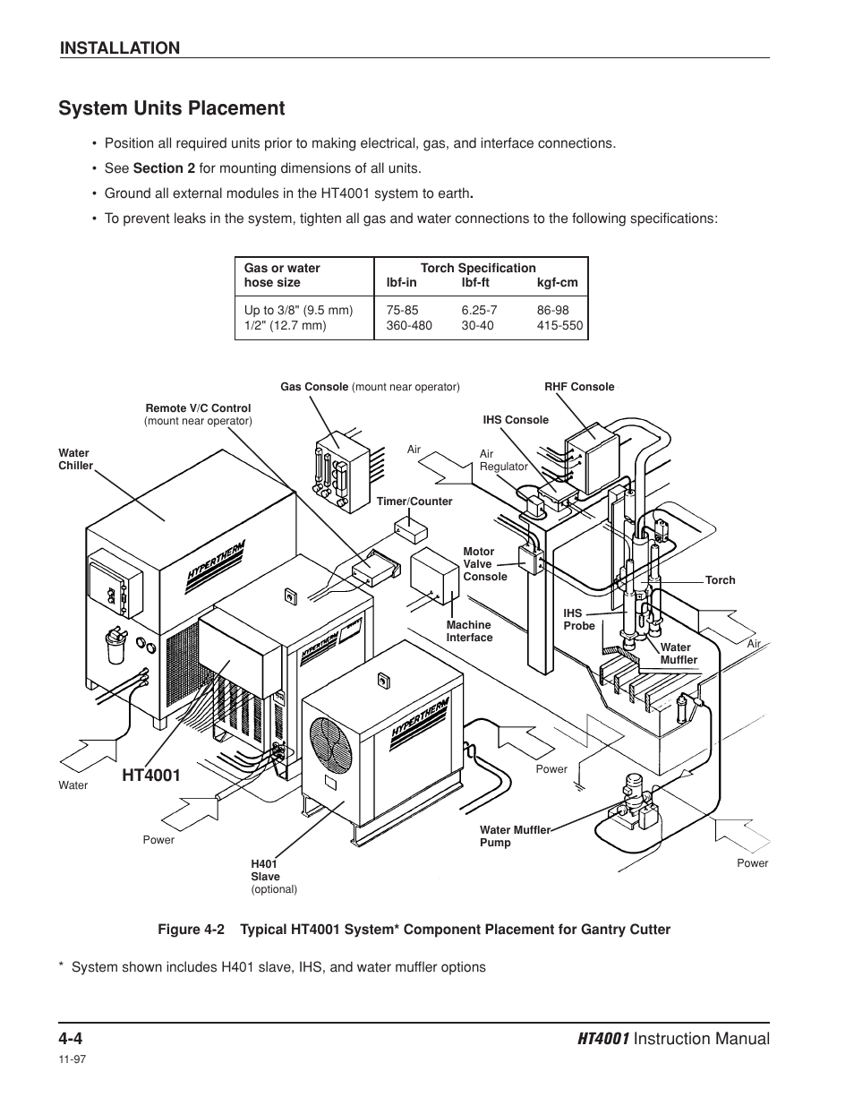 System units placement -4, System units placement, Installation | Ht4001 | Hypertherm HT4001 Plasma Arc Cutting System User Manual | Page 57 / 259