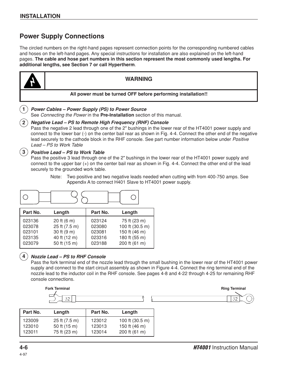 Power supply connections -6, Power supply connections | Hypertherm HT4001 Plasma Arc Cutting System User Manual | Page 59 / 259