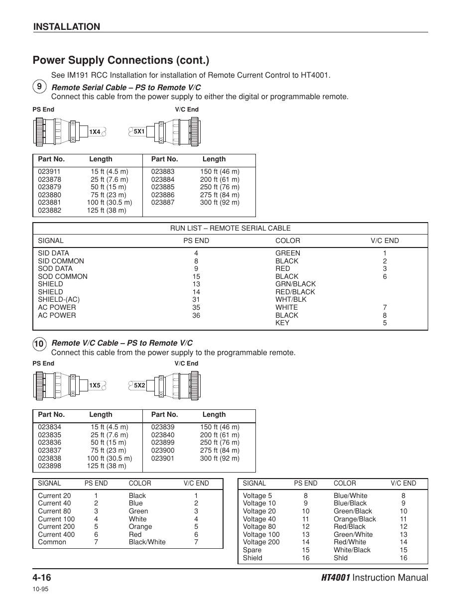 Power supply connections (cont.), Installation | Hypertherm HT4001 Plasma Arc Cutting System User Manual | Page 69 / 259